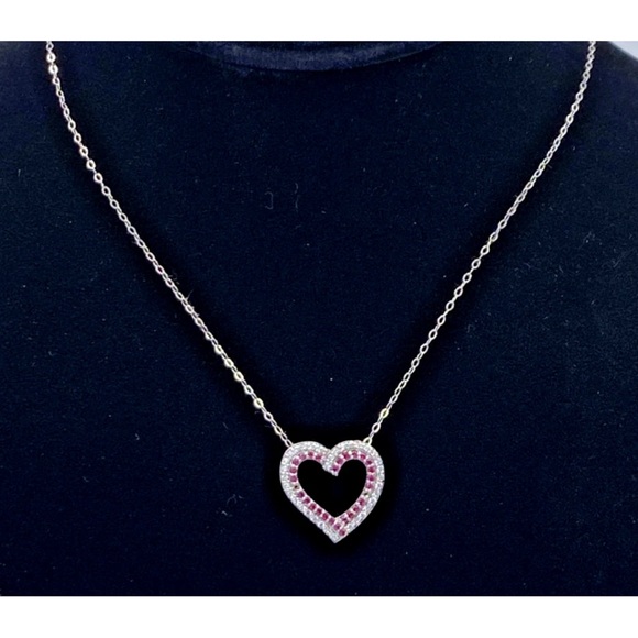 Giani Bernini Ruby Red and Silver Heart Valentine’s Necklace - Picture 2 of 4
